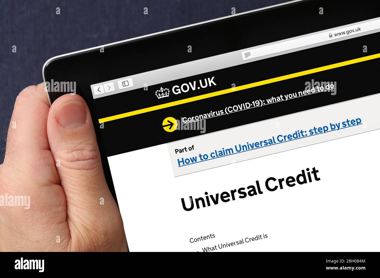 UK Government Universal Credit website with advice on how to claim financial support due to coronavirus. Stock Photo