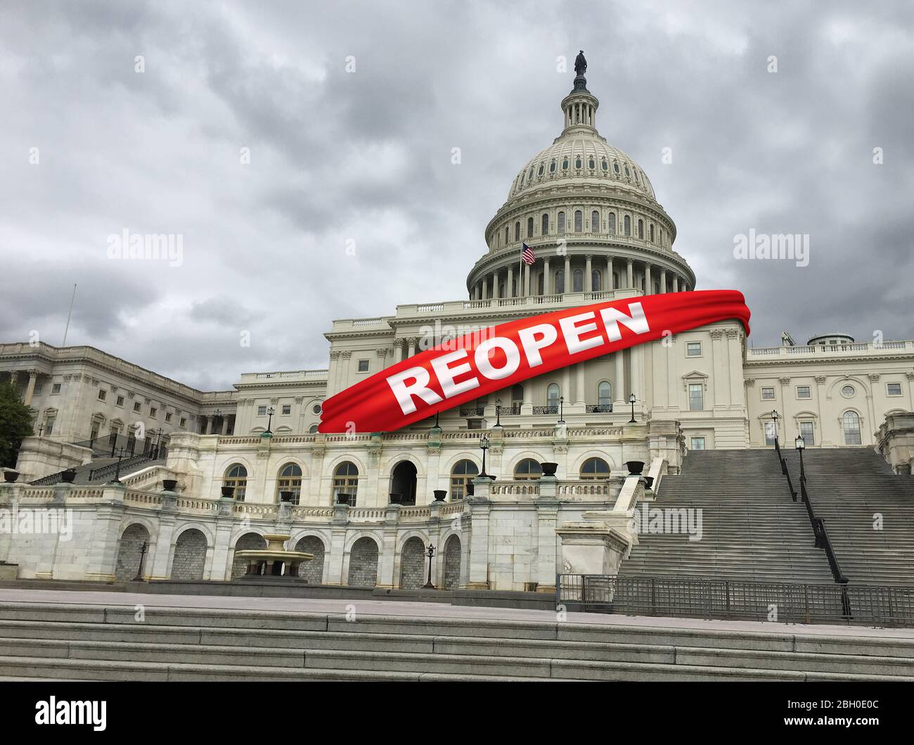 Reopen United States and Opening Up The US Economy and American economic activity and back to work after the business lockdown government policy. Stock Photo