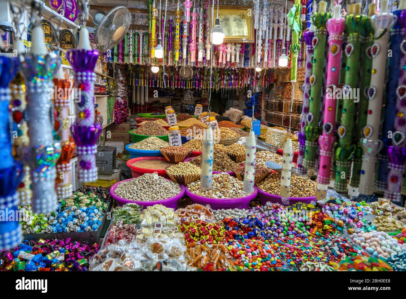 Baghdad, Iraq – 21 April, 2020: photo for preparing to Ramadan month in Baghdad city in Iraq, and showing many requirements of Ramadan in one of shops Stock Photo