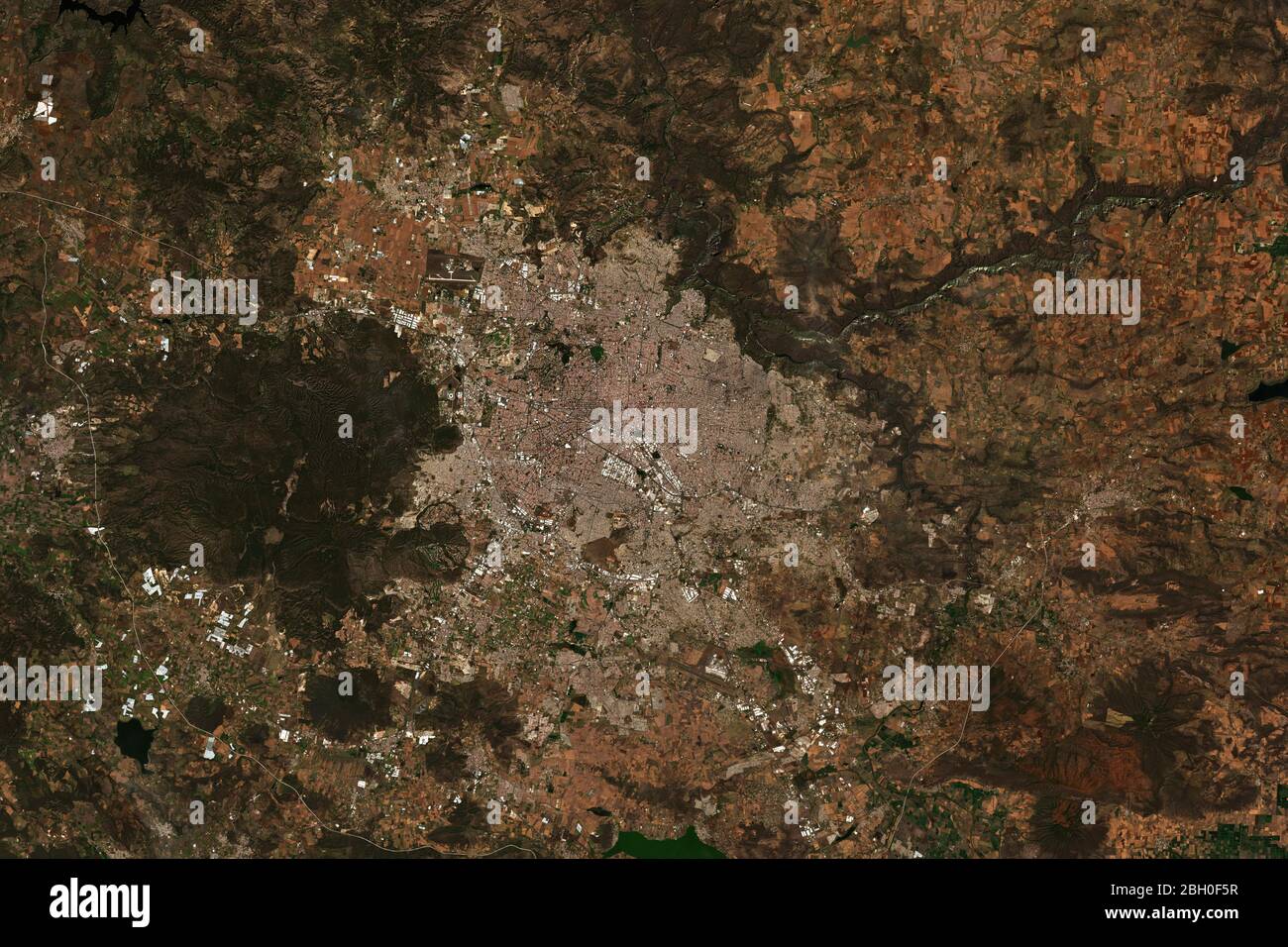 High resolution satellite image of Guadalajara in Mexico - contains modified Copernicus Sentinel Data (2020) Stock Photo