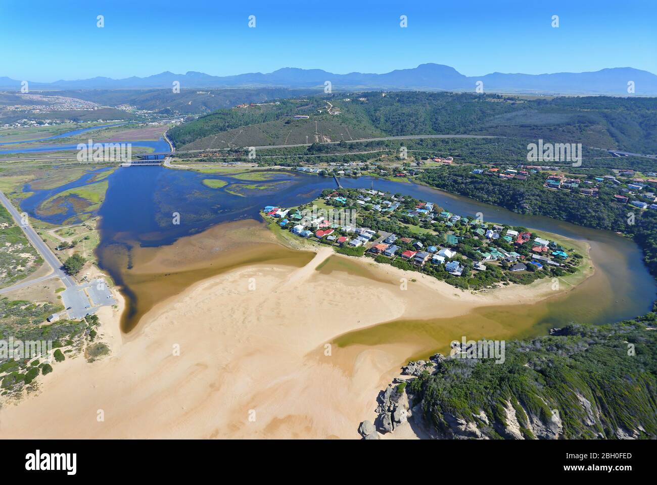 Aerial photo of The Island at Great Brak River Stock Photo
