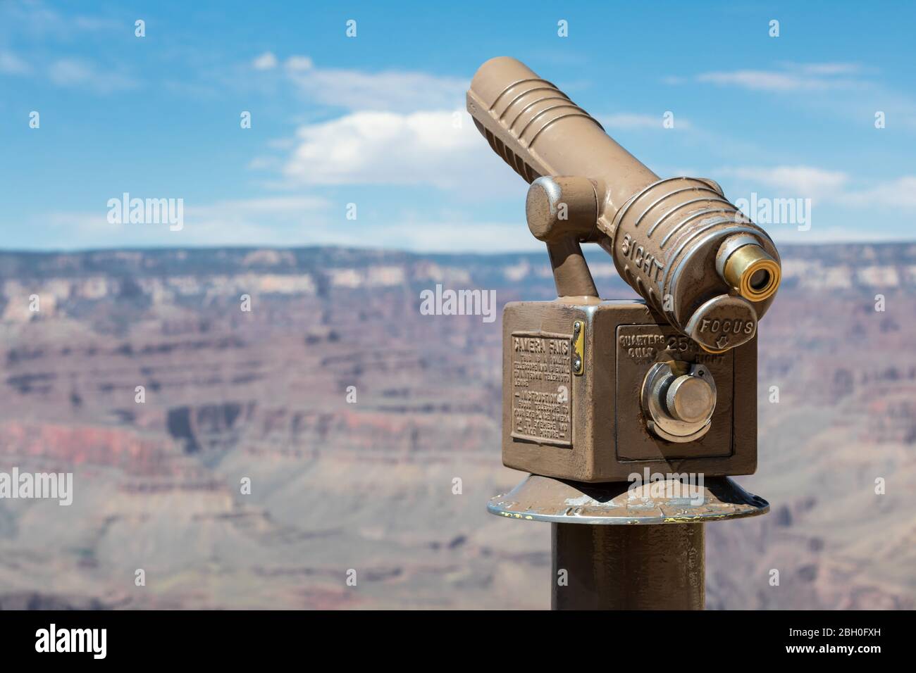 Close up of a steel coin-operated binocular overlooking the Grand Canyon Stock Photo