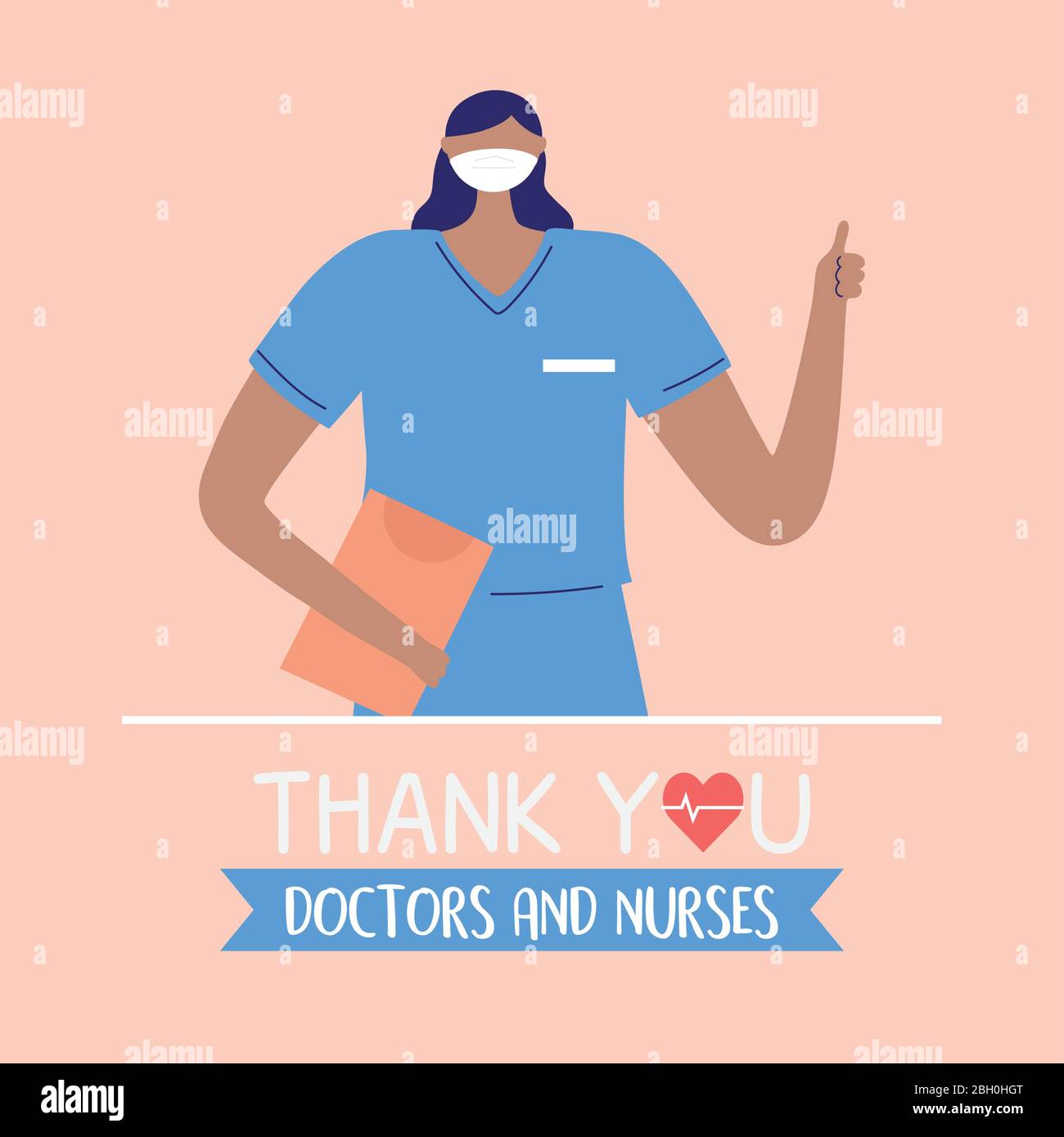 thank you doctors and nurses, female nurse with mask and report medical ...