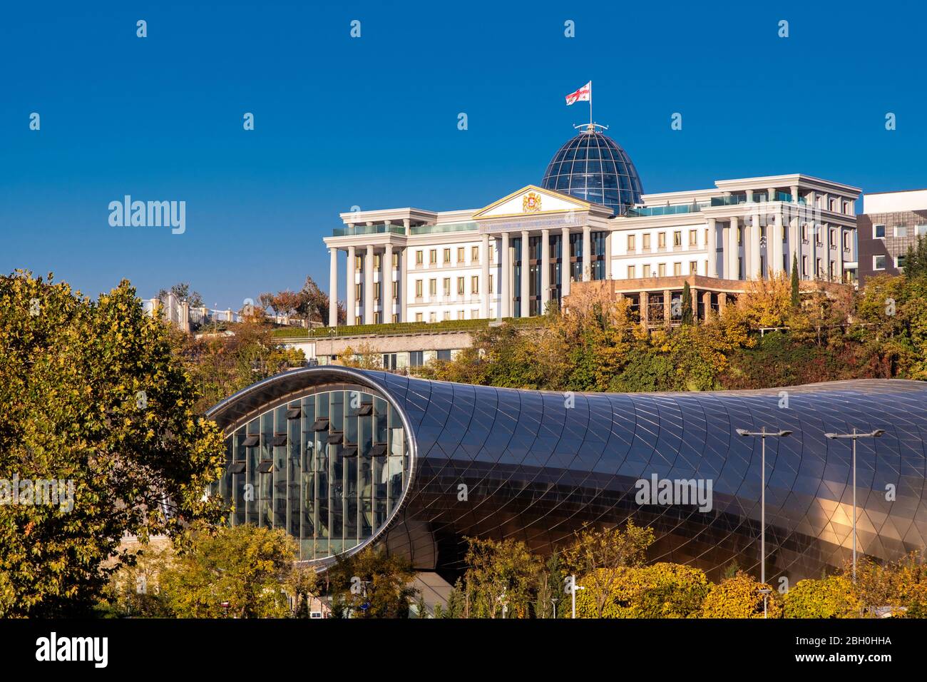 Rike Park, Rike concert hall and the Presidential Palace in Tbilisi, Georgia Stock Photo