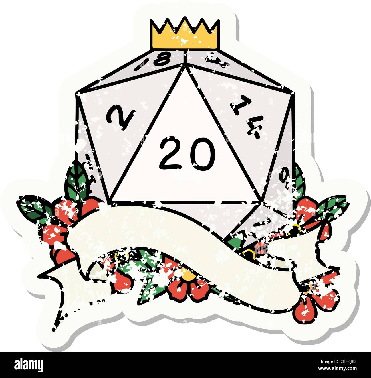 Twenty D grunge sticker of a natural twenty D20 dice roll Stock Vector Image ...