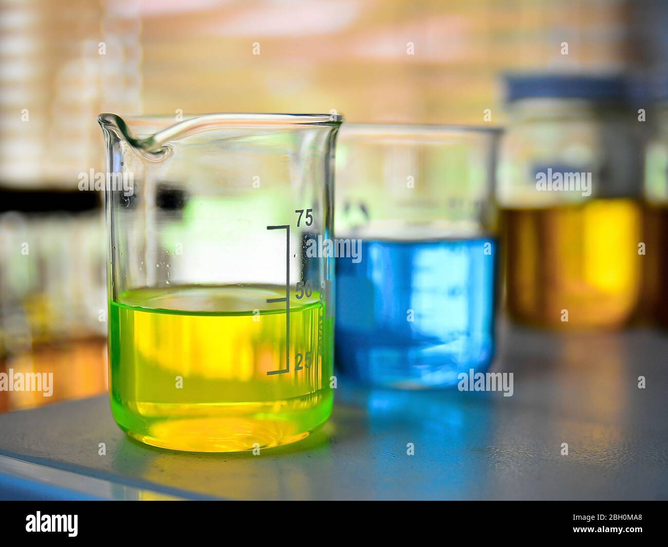 chemical containing lab glassware, laboratory research and development