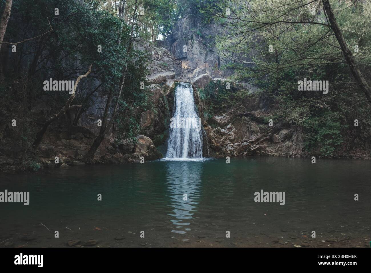 View of a beautiful and scenic waterfall at Kocacay Deresi, Antalya, Turkey. Stock Photo
