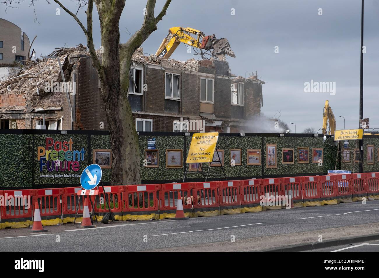 High Speed Two, HS2, demolition of houses on Hampstead Road near Euston to make way for HS2 railway track construction in March 2020 Stock Photo