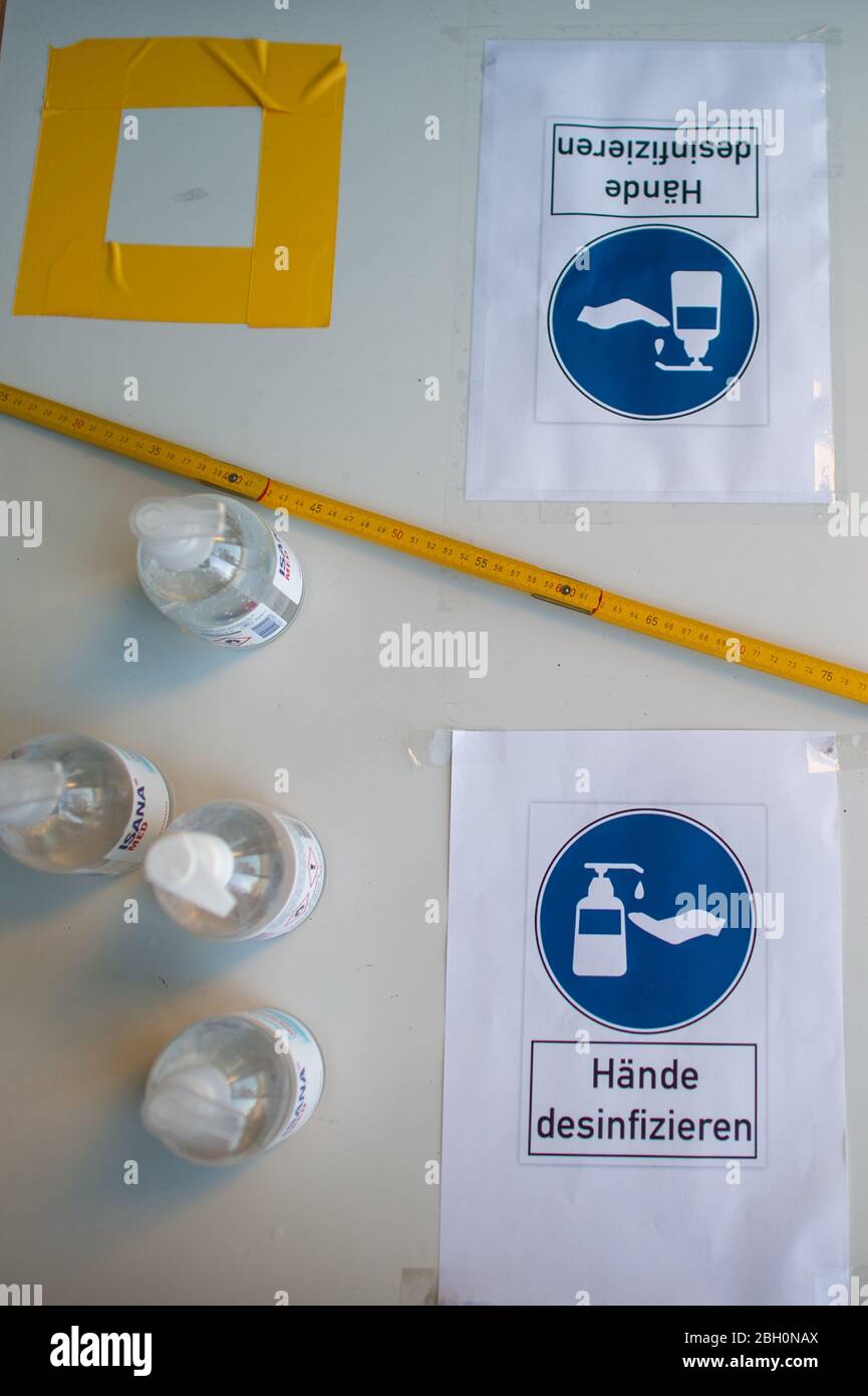 https://c8.alamy.com/comp/2BH0NAX/23-april-2020-saxony-anhalt-wolmirstedt-disinfect-hands-can-be-read-on-slips-of-paper-stuck-on-a-table-in-the-entrance-to-the-kurfrst-joachim-friedrich-gymnasium-next-to-it-are-disinfectants-and-a-tape-measure-the-schools-in-saxony-anhalt-have-been-open-again-since-the-morning-but-initially-only-for-pupils-who-are-to-graduate-this-year-therefore-preparations-for-the-exams-may-now-take-place-at-the-schools-from-4-may-the-written-abi-exams-will-start-one-week-later-the-realschule-exams-also-as-of-4-may-classes-in-the-schools-will-start-again-for-pupils-who-are-to-graduate-in-the-c-2BH0NAX.jpg