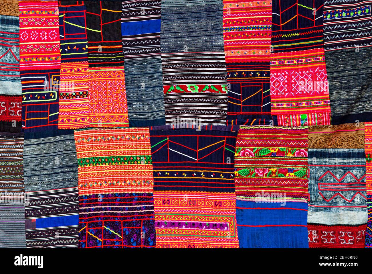 Patchwork with woven textiles in Thailand Stock Photo