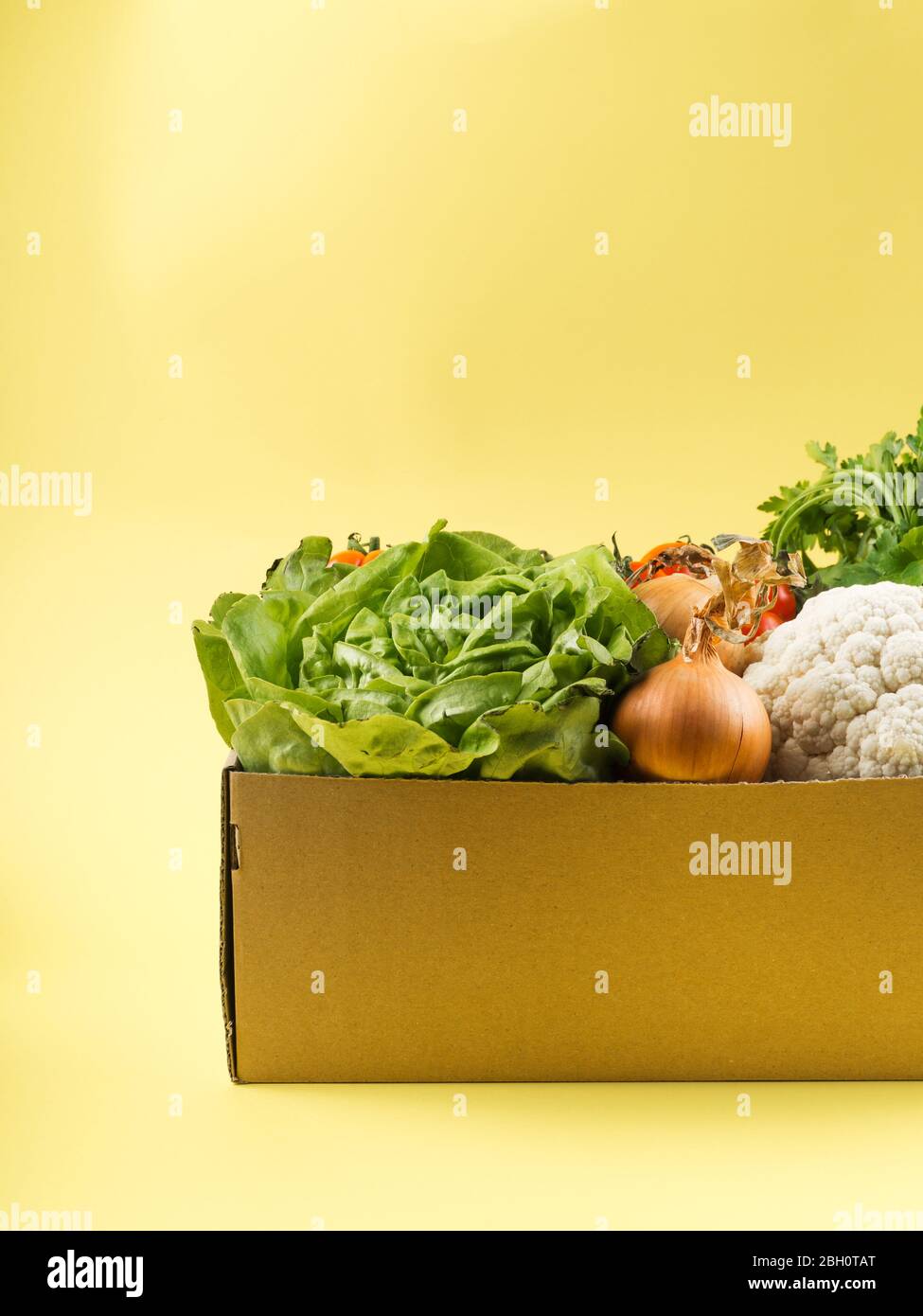 Food, produce delivery or donation box concept Stock Photo Alamy