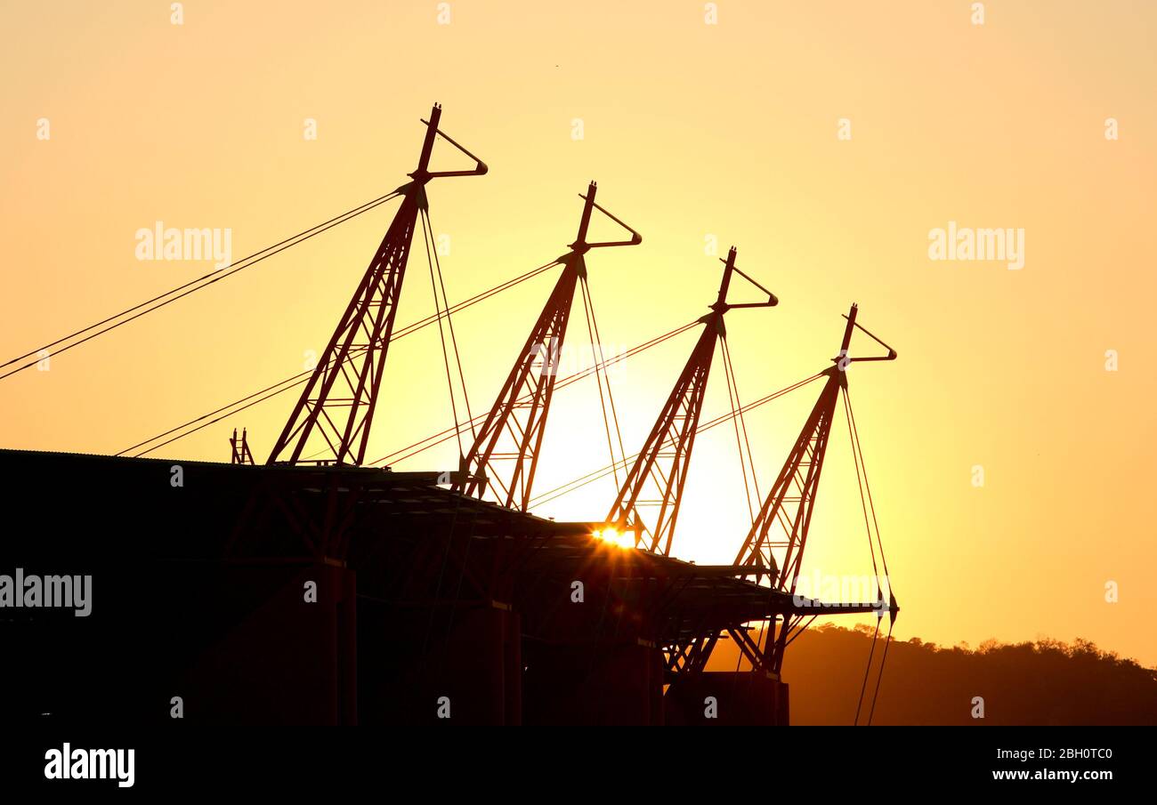 Mbombela 2010 World Cup Stadium at sunset Stock Photo