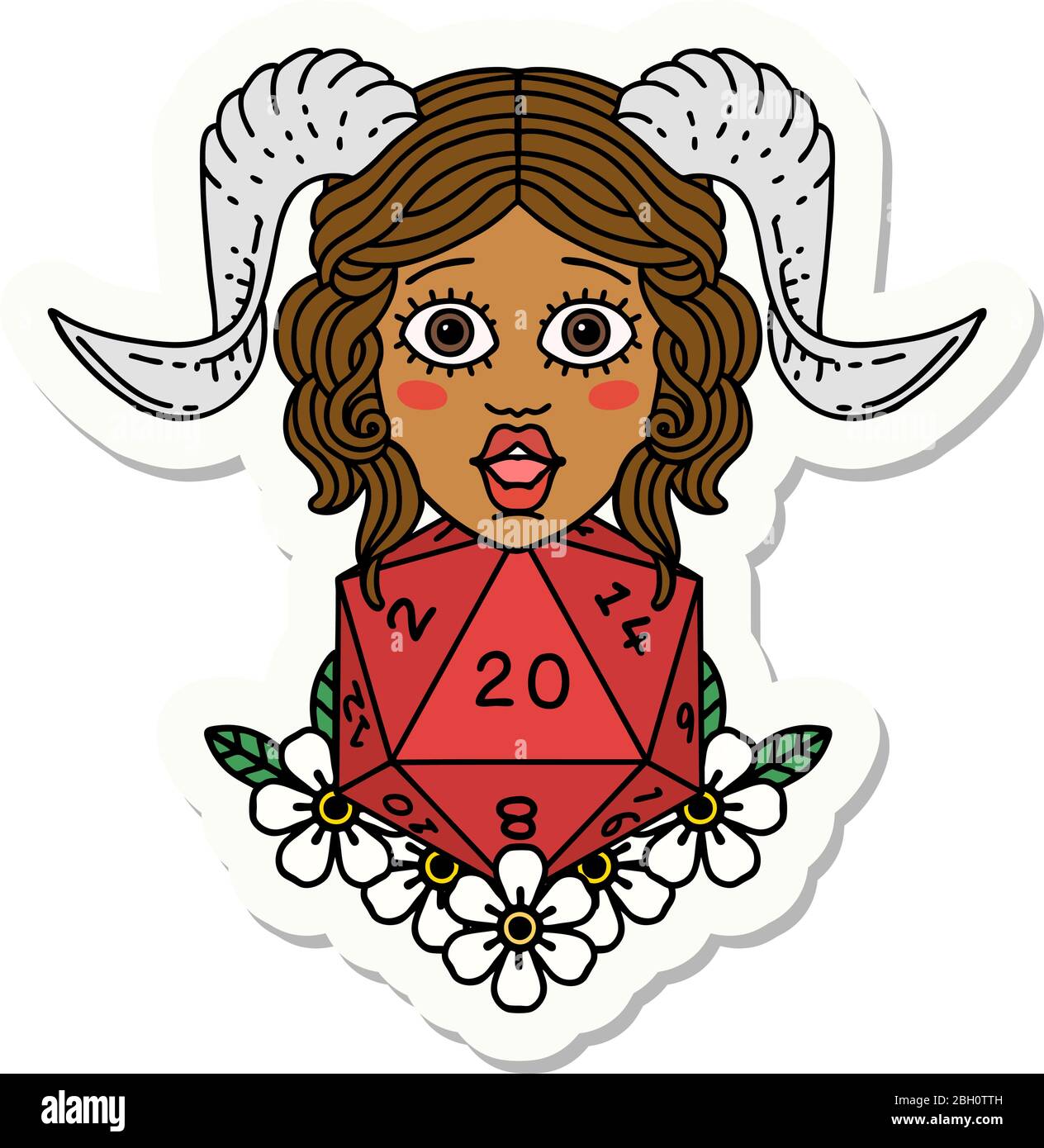 sticker of a tiefling with natural twenty dice roll Stock Vector Image ...