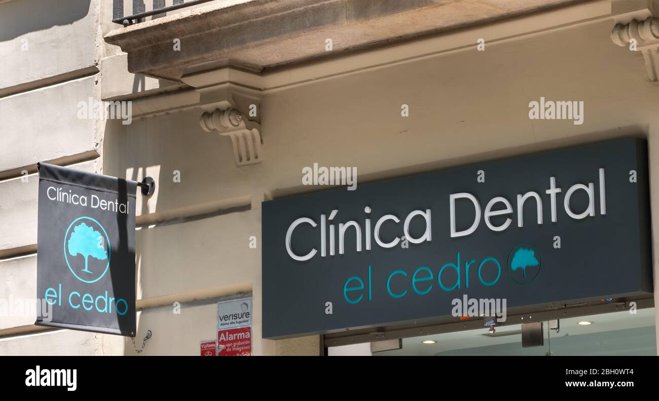 Barcelona, Spain - June 21, 2017: facade of the El Cedro dental clinic in the city center on a summer day Stock Photo