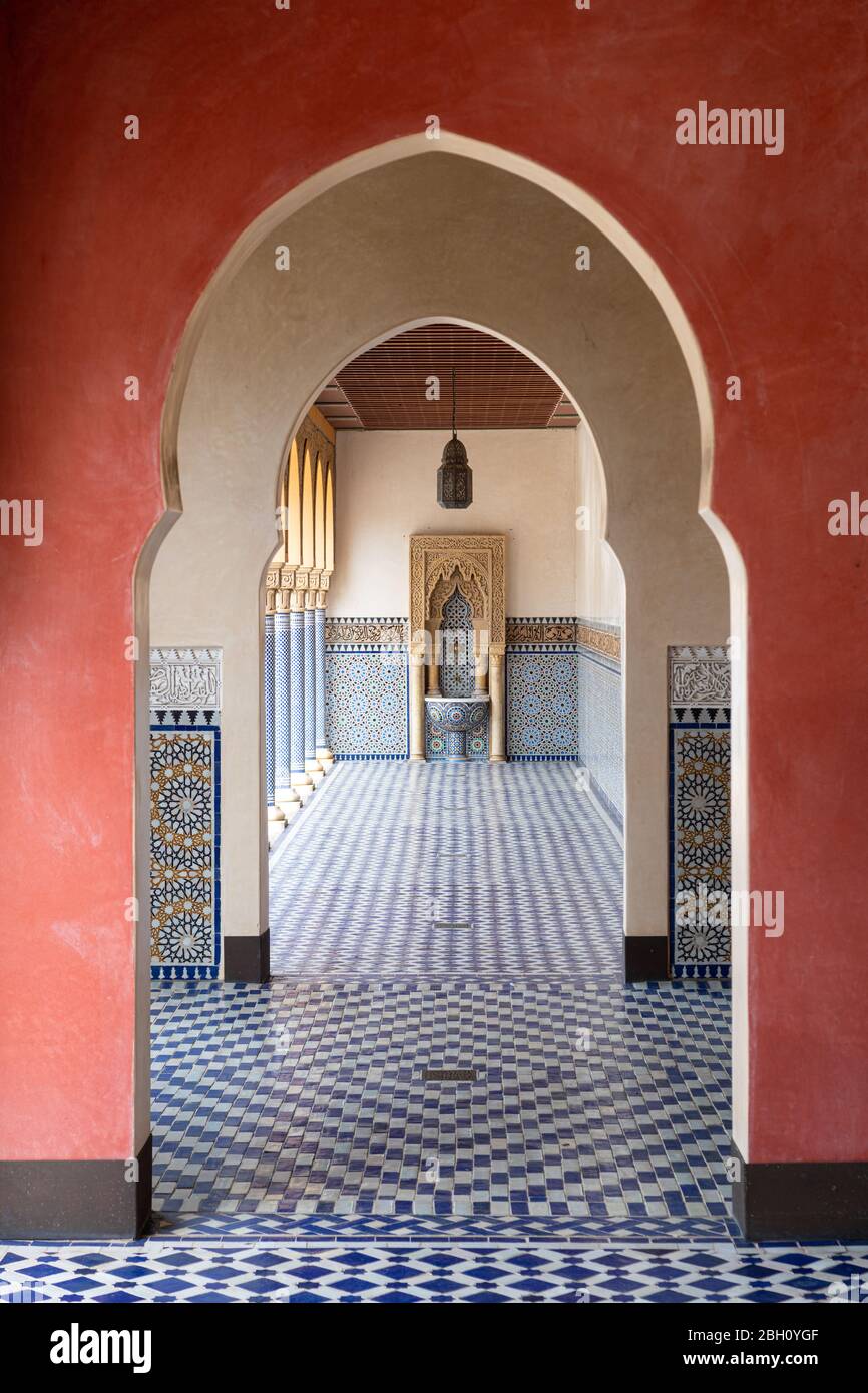 arabic arcade colonnade portico with wooden ceiling with ornaments ...