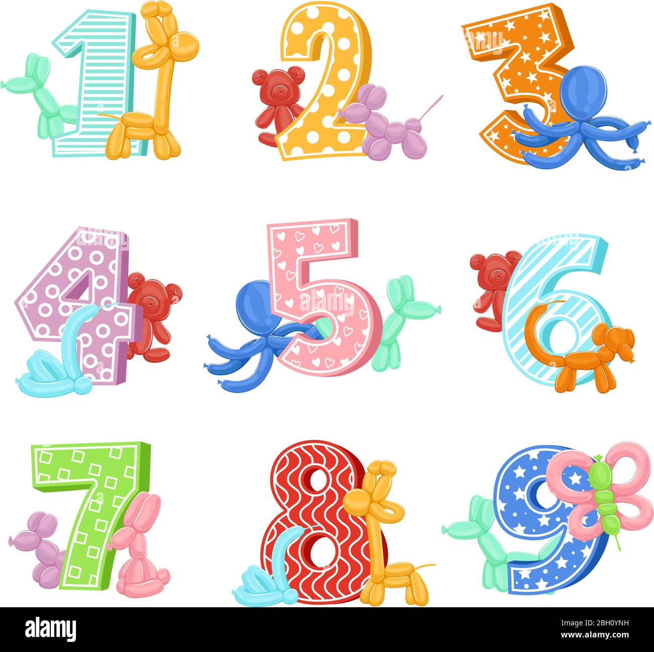 Inflatable animals with birthday numbers. Vector illustrations. Design  template of invitation cards for kids party. Birthday and inflatable balloon  in Stock Vector Image & Art - Alamy
