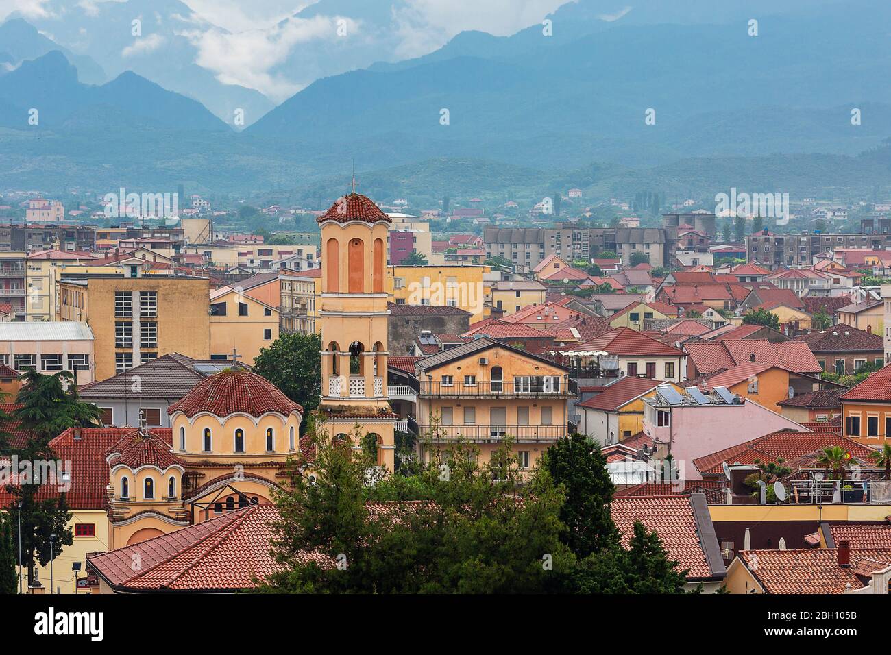 Cityscape over Shkodra known also as Shkoder Stock Photo
