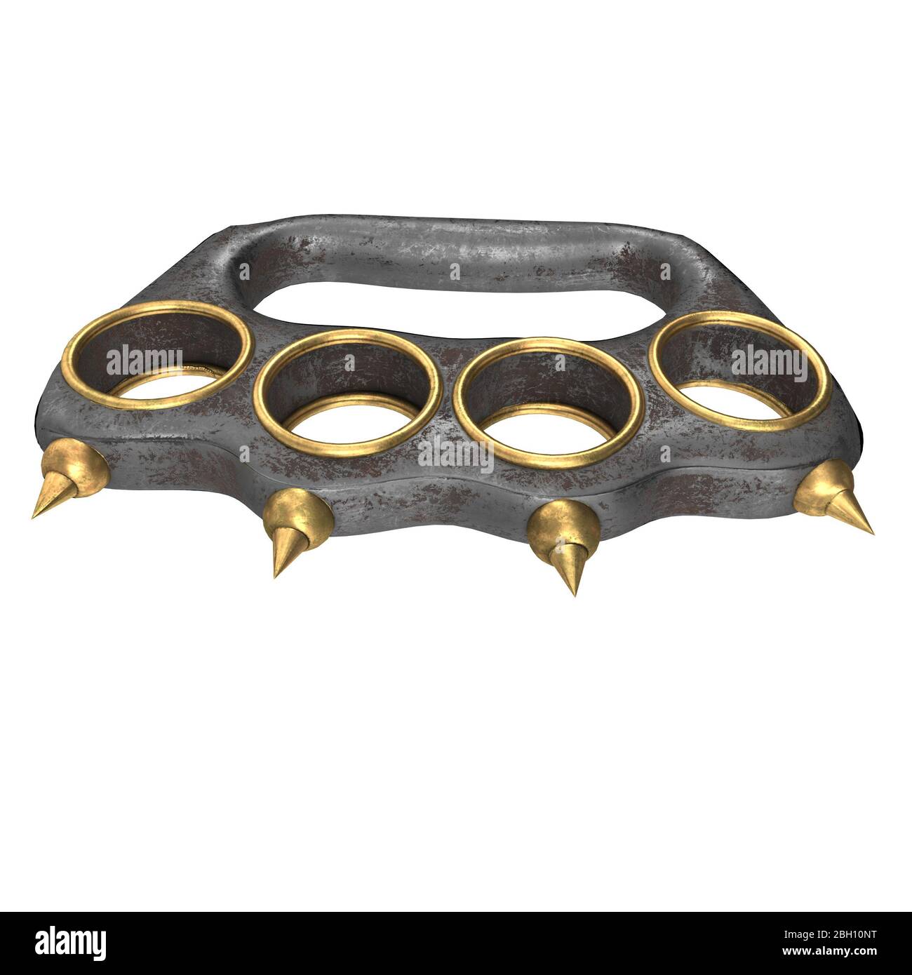 iron brass knuckles with spikes on an isolated white background. 3d