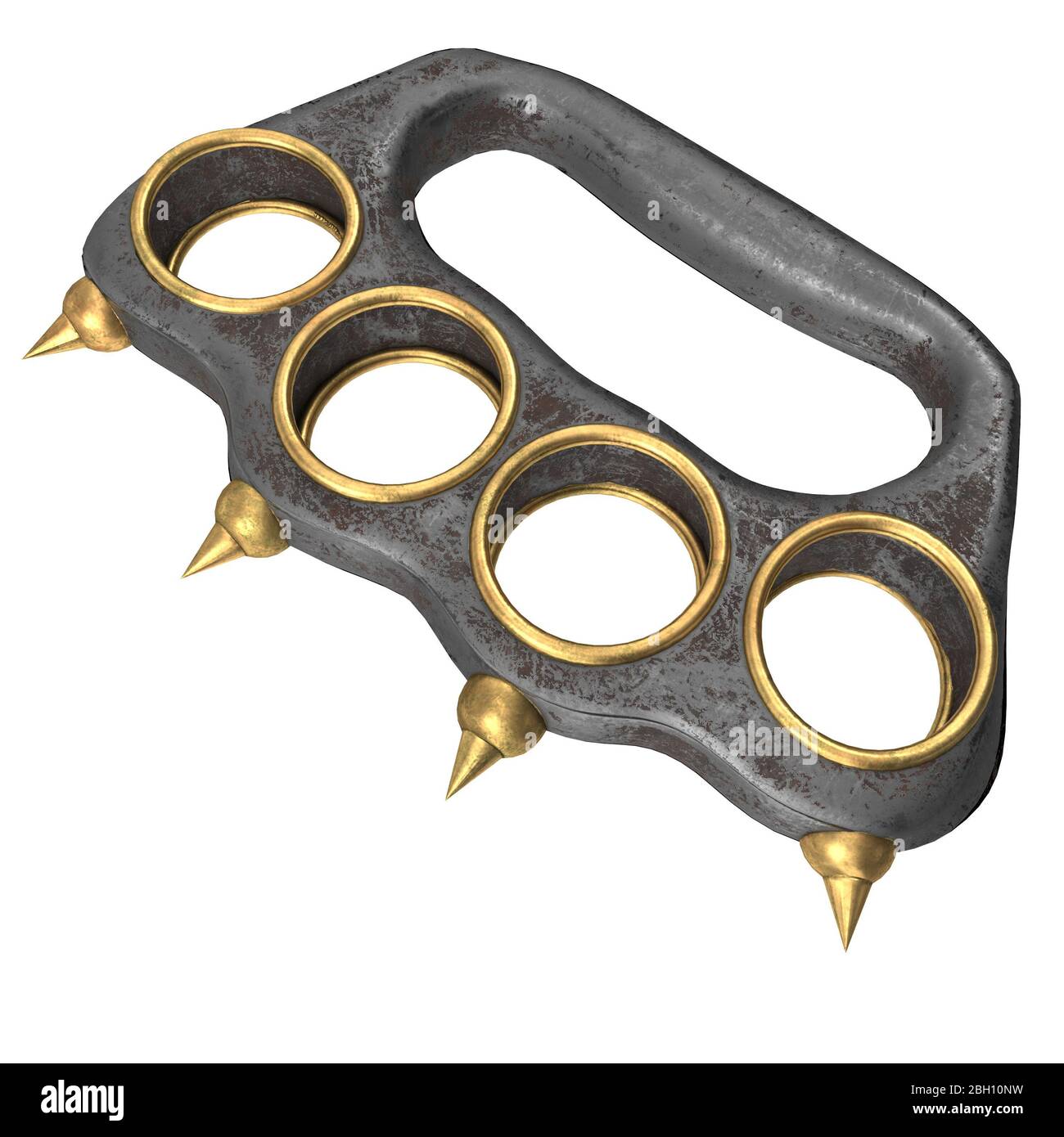 Brass knuckles and knife on black stone background, closeup Stock Photo