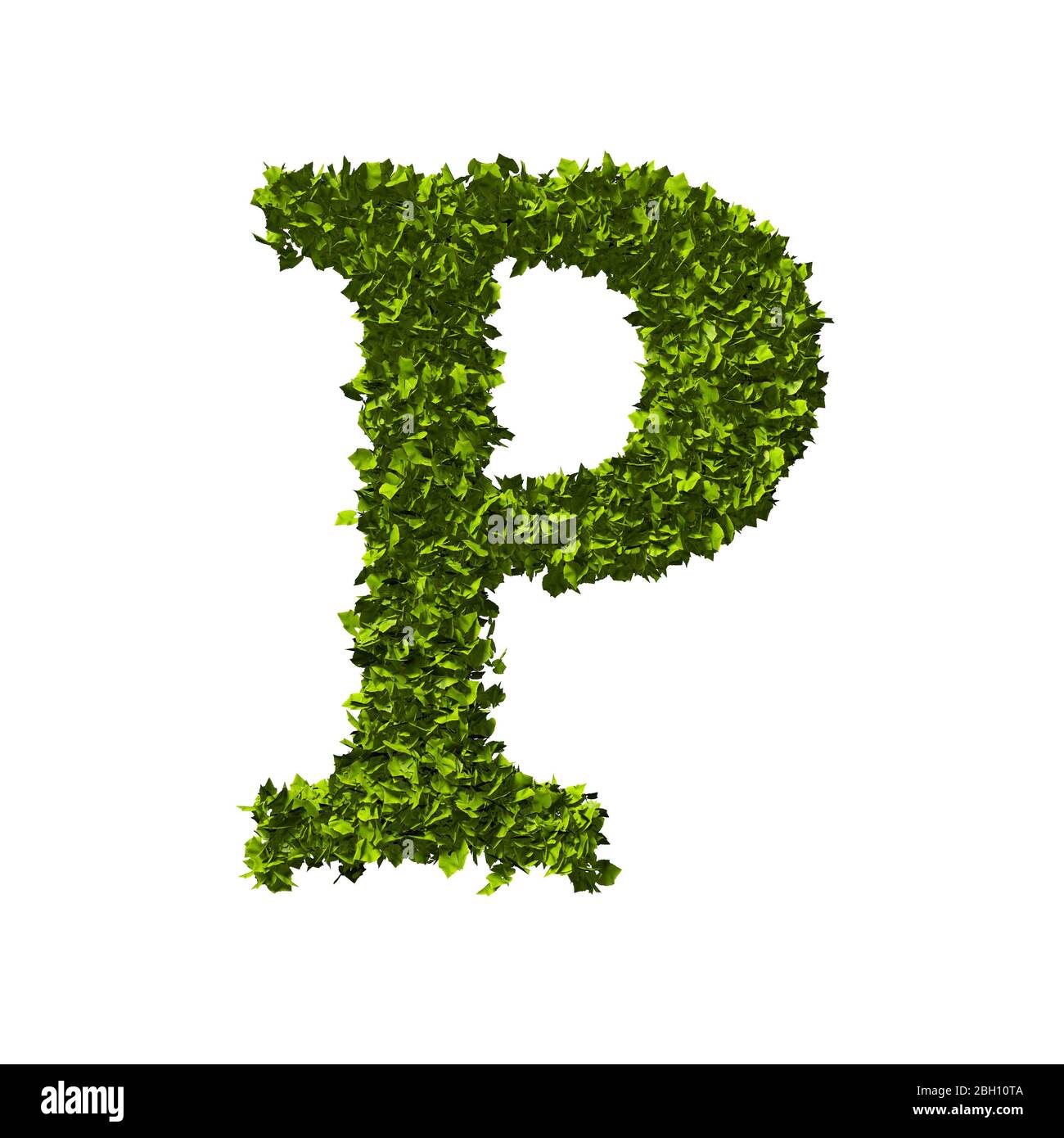 Letter P nature leaf alphabet. 3D Rendering Stock Photo