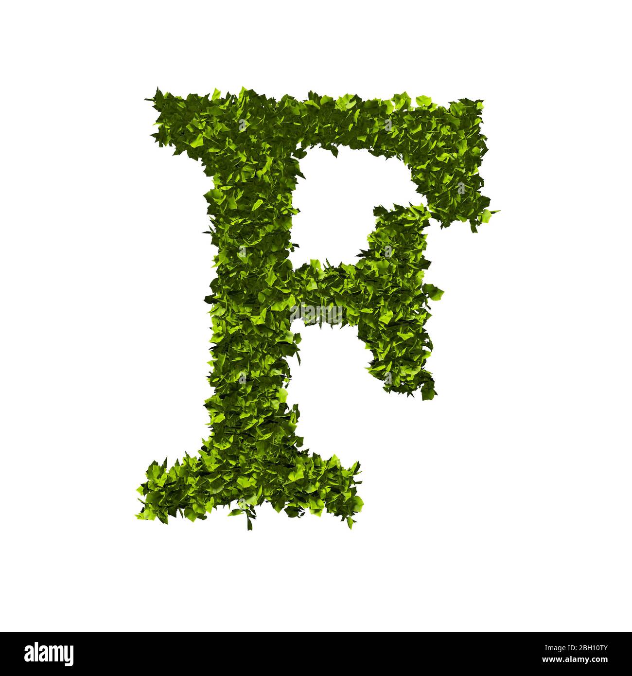 Letter F nature leaf alphabet. 3D Rendering Stock Photo