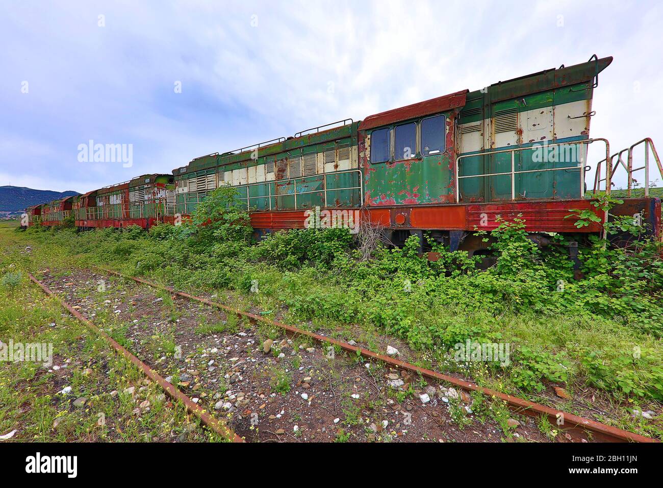 Abandoned old train from communist era in Albania Stock Photo