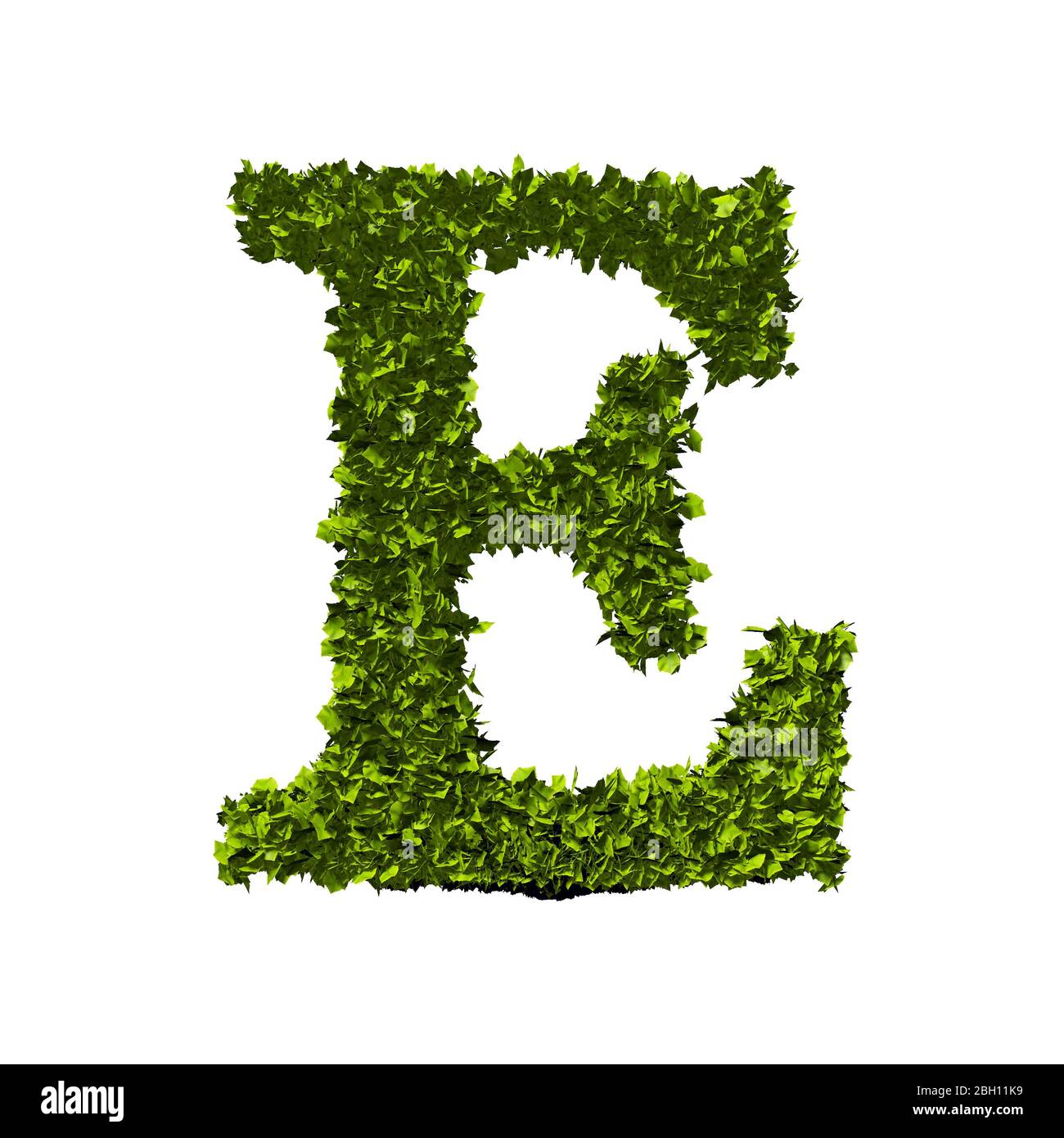 Letter E nature leaf alphabet. 3D Rendering Stock Photo