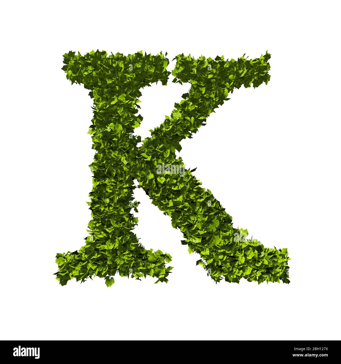 Letter K nature leaf alphabet. 3D Rendering Stock Photo