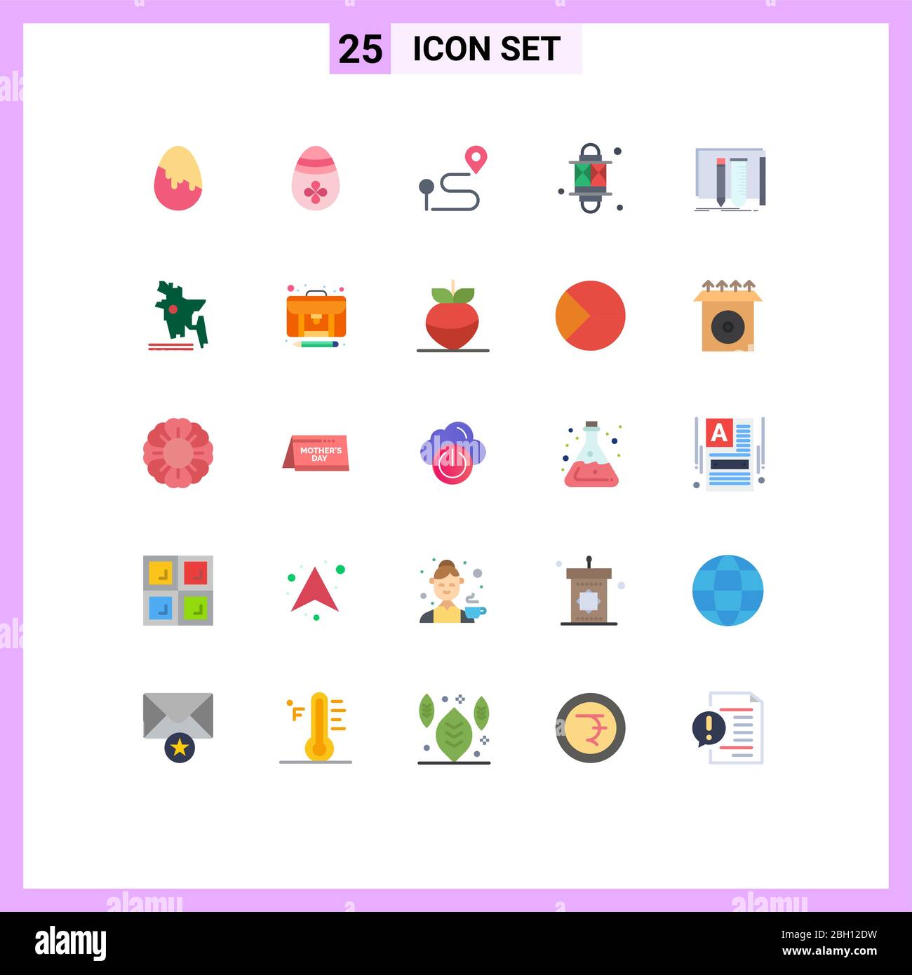 Set of 25 Modern UI Icons Symbols Signs for tools, fab, lantern, equipment, festival Editable Vector Design Elements Stock Vector