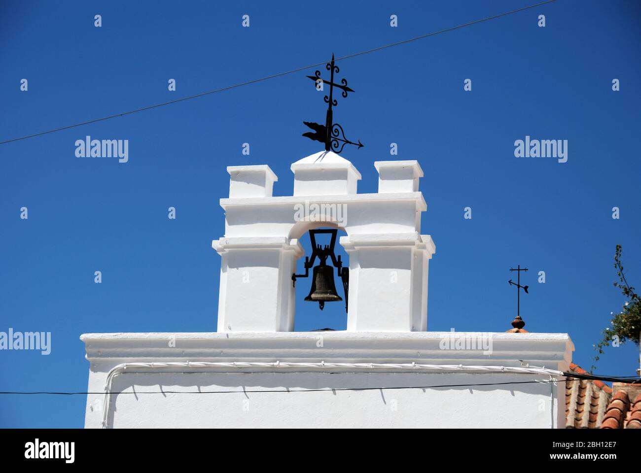 Los Remedios Church bell tower in the old town (also known as Iglesia Santana), Mijas, Malaga Province, Spain Stock Photo