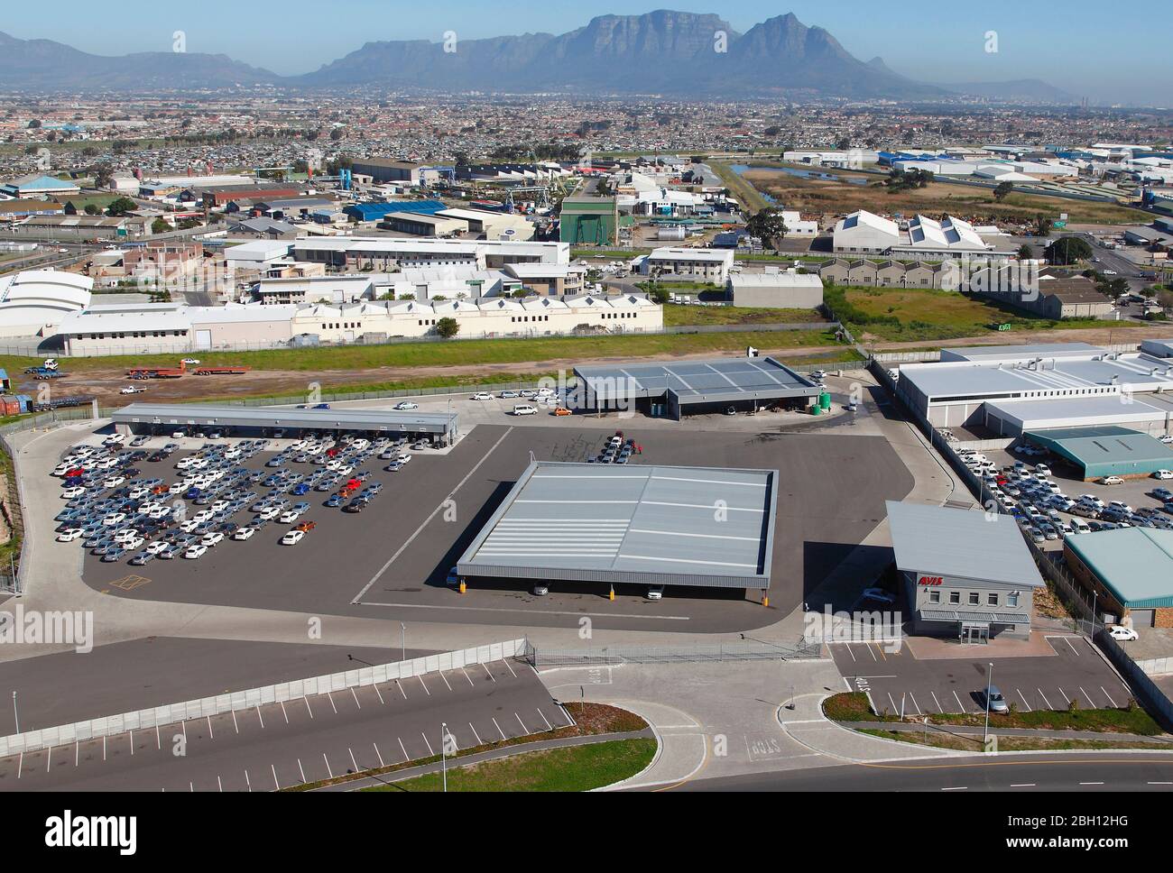 Aerial photo of car hire storage area at Cape Town International