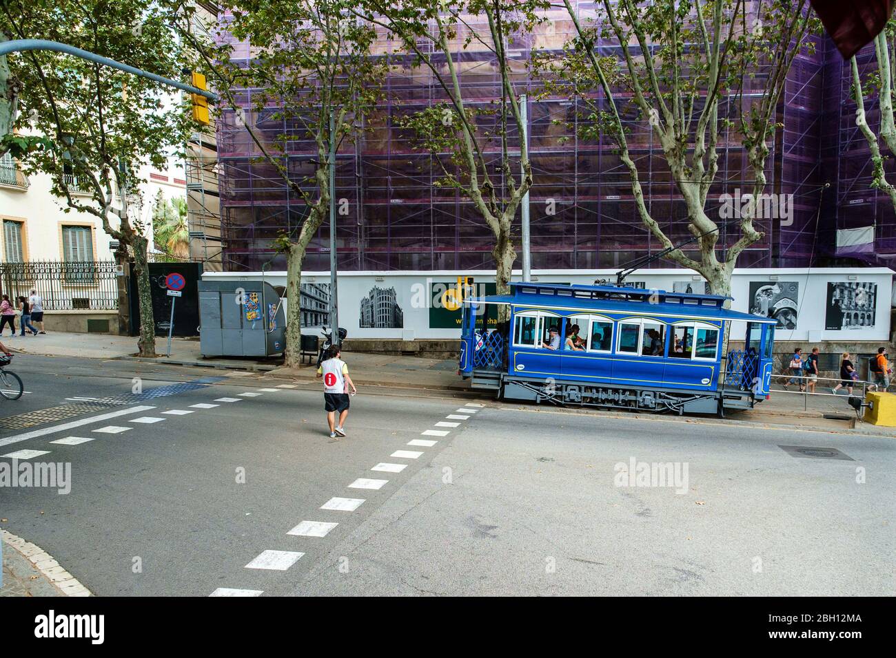 Heritage street car on the Avenue del Tibidabo, Barcelona, Spain Stock Photo