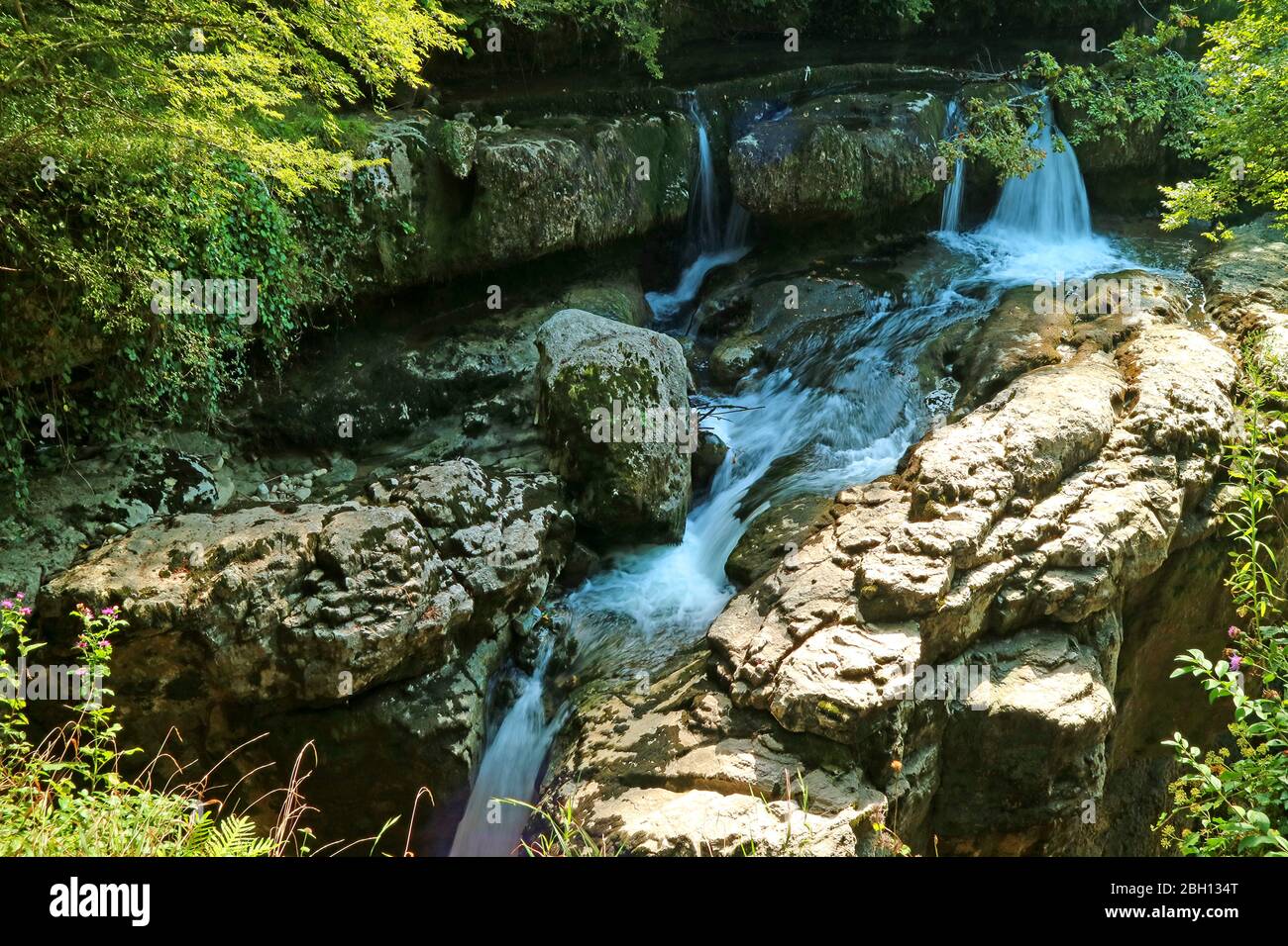 Waterfalls and Stream in the Martvili Canyon, National Park near Kutaisi, Megrelia region, Georgia Stock Photo
