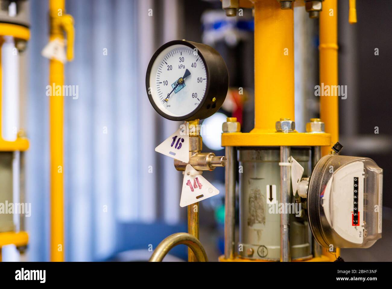 Pressure meters on natural gas pipeline in boiler room Stock Photo Alamy