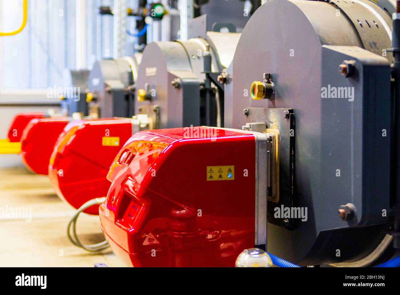 Modern boiler room equipment high power boiler burner. Boiler room