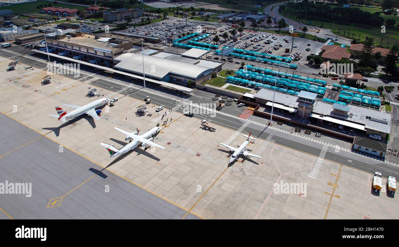 Aerial photo of Port Elizabeth Airport apron and terminal Stock Photo
