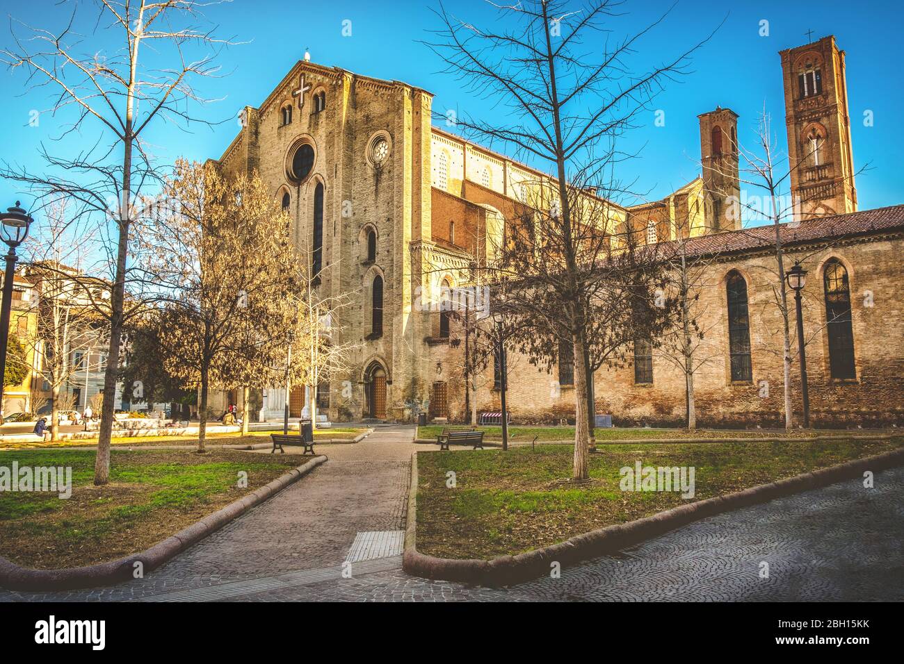 Italy local landmarks of emilia romagna region - Bologna - Piazza San Francesco square and church Stock Photo