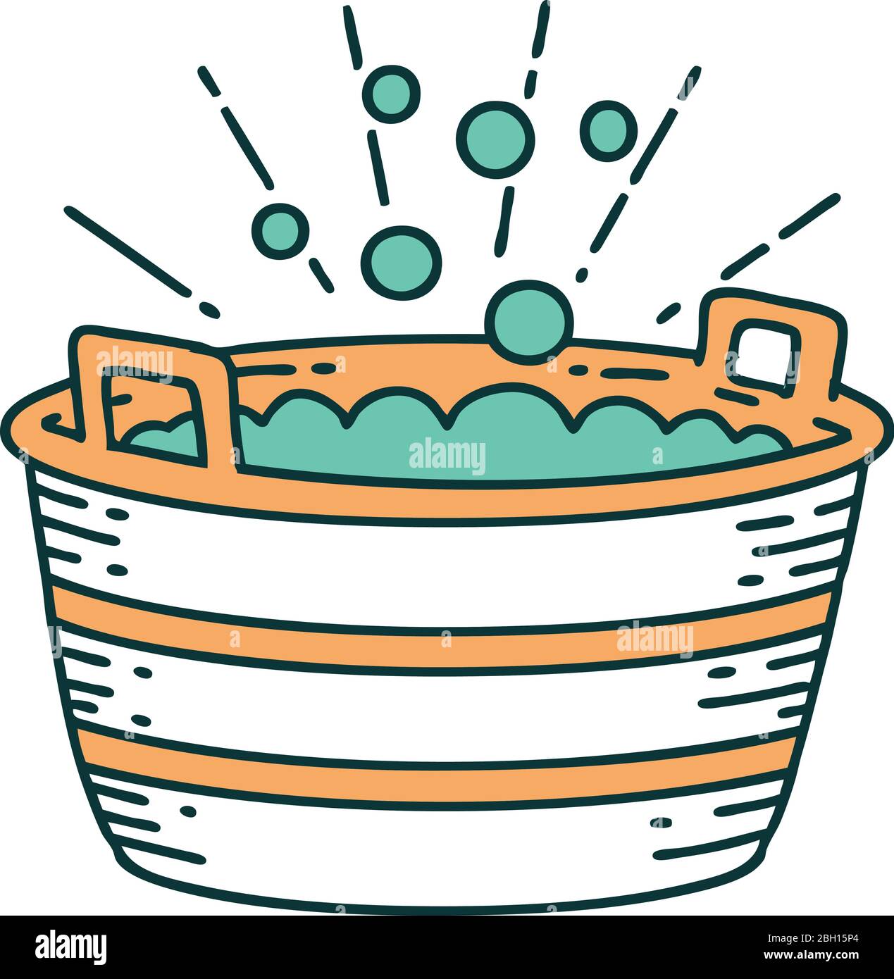 illustration of a traditional tattoo style tin bath Stock Vector Image