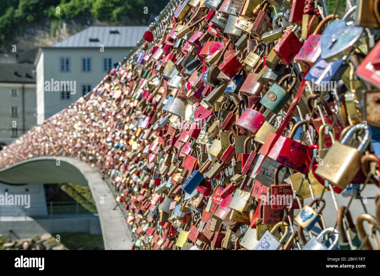 love locks on Makartsteg bridge, Austria, Salzburg Stock Photo