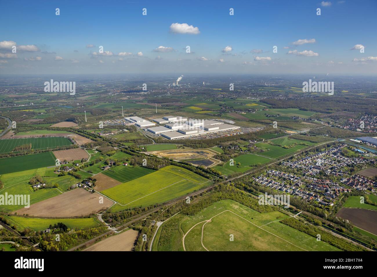 distribution centre of IKEA in Dortmun-Ellinghausen, which was built on a former heap of Hoesch AG, 18.04.2016, aerial view , Germany, North Rhine-Wes Stock Photo