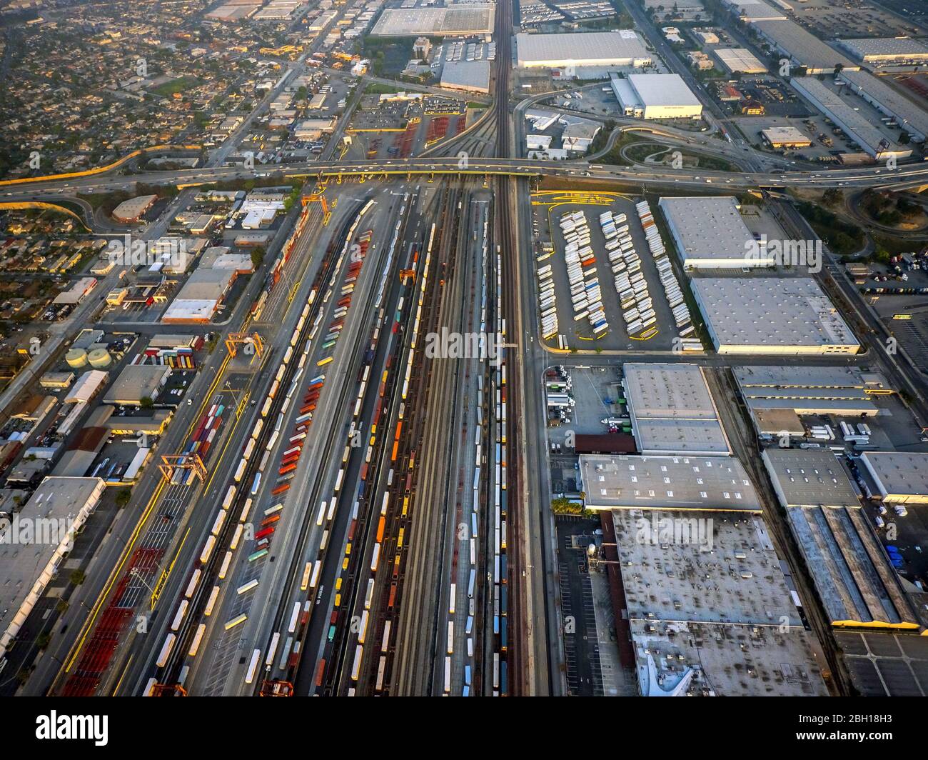 , Marshalling yard and freight station in an industrial area along Bandini Blvd in Vernon, 20.03.2016, aerial view, USA, California, Vernon Stock Photo