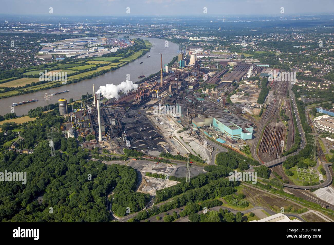 , steelworks Thyssen Krupp Steel at Mannesmannstrasse in Duisburg, 09.06.2016, aerial view, Germany, North Rhine-Westphalia, Ruhr Area, Duisburg Stock Photo