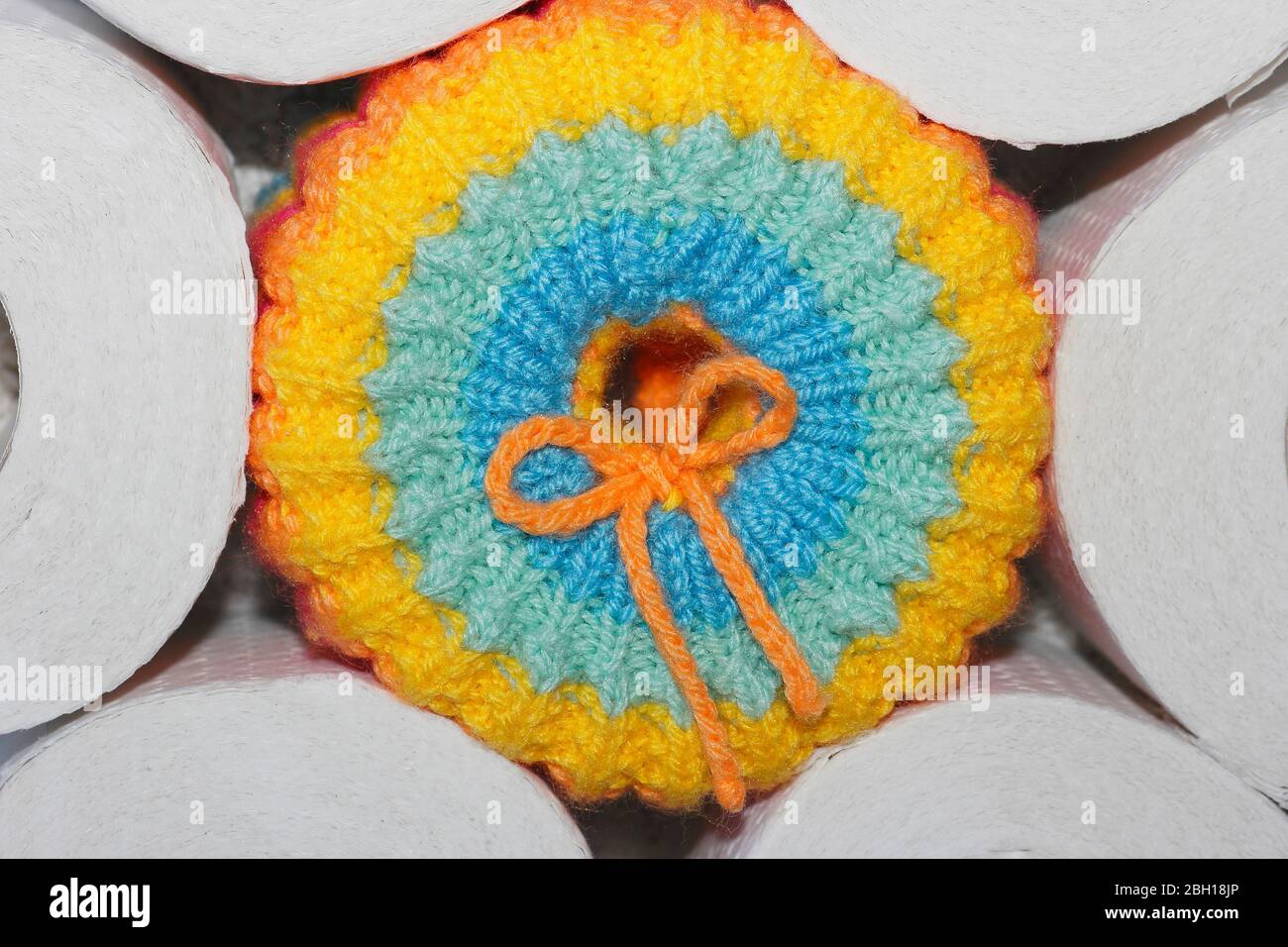 knitted toilet paper hat, Germany Stock Photo Alamy