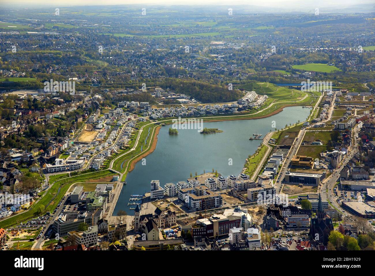 , development area of industrial wasteland Phoenix See in Dortmund, 18.04.2016, aerial view, Germany, North Rhine-Westphalia, Ruhr Area, Dortmund Stock Photo