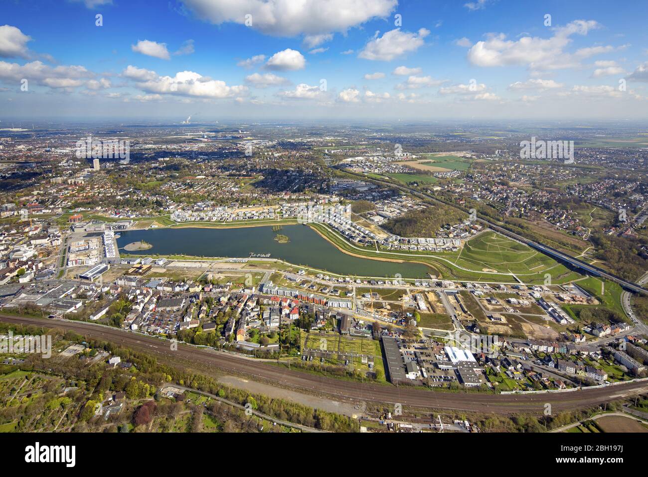 development area of industrial wasteland Phoenix See in Dortmund, 18.04.2016, aerial view, Germany, North Rhine-Westphalia, Ruhr Area, Dortmund Stock Photo