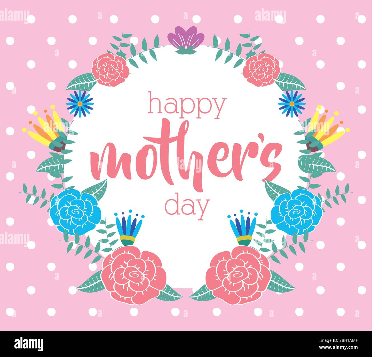 happy mothers day card with flowers circular frame Stock Vector Image ...