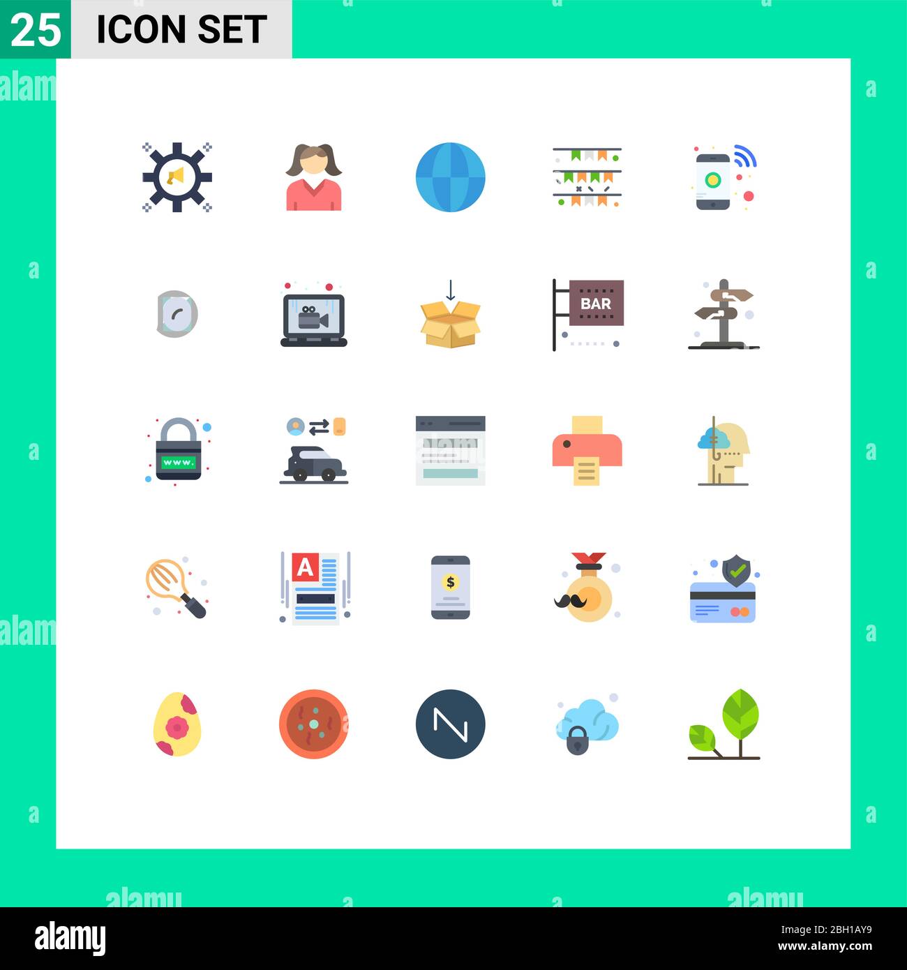Set of 25 Modern UI Icons Symbols Signs for phone, irish, earth, ireland, flag Editable Vector Design Elements Stock Vector