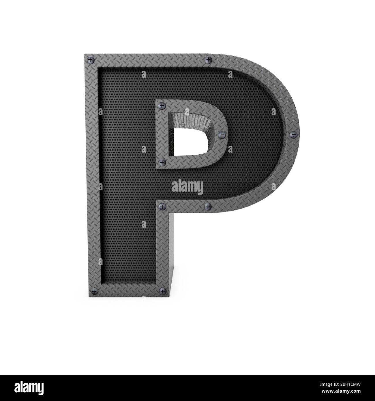 Letter P industrial metal type. 3D Rendering Stock Photo