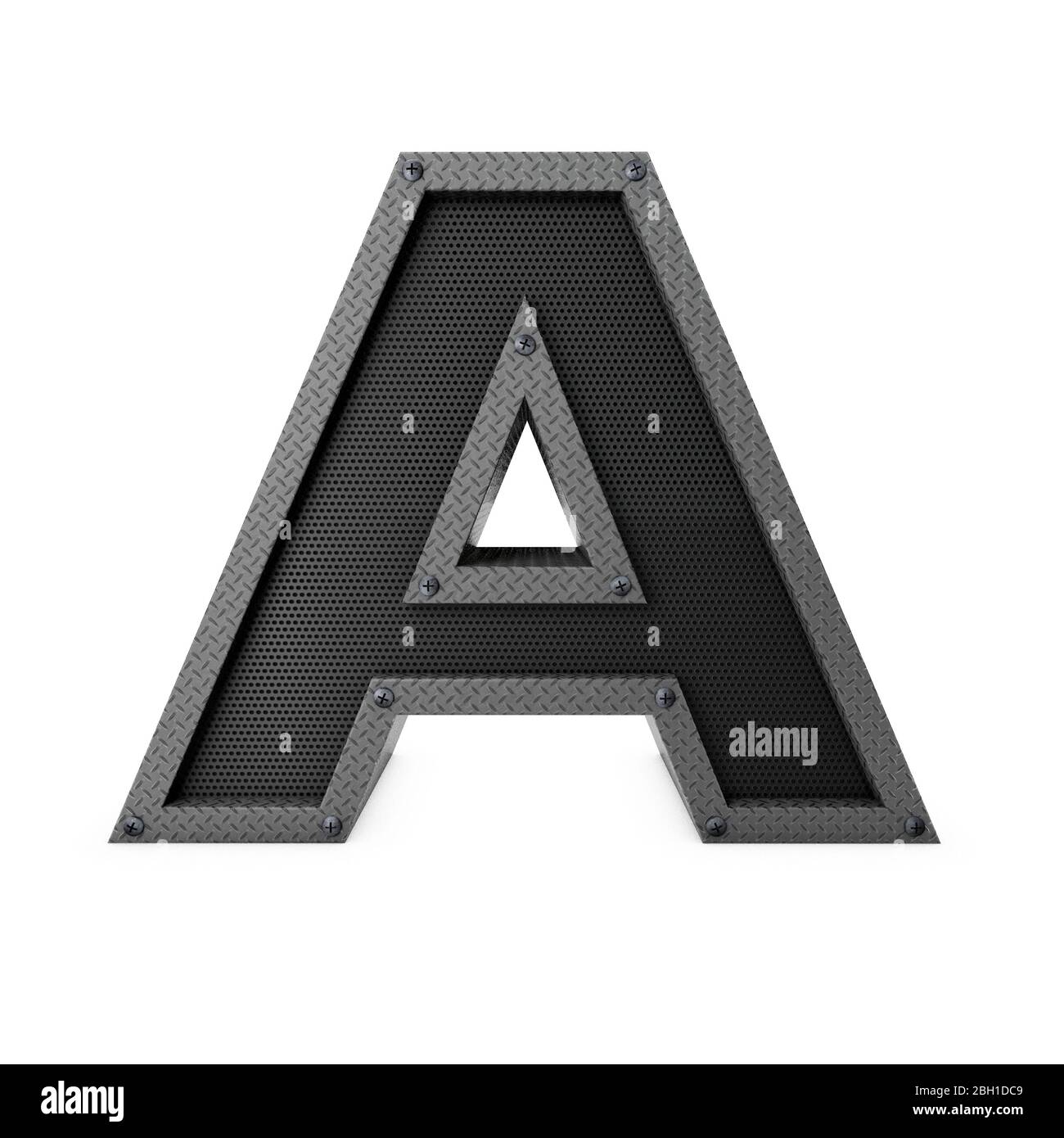 Letter A industrial metal type. 3D Rendering Stock Photo