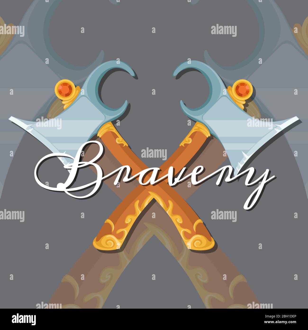 Vector fantasy cartoon style game design medieval crossed axes elements ...